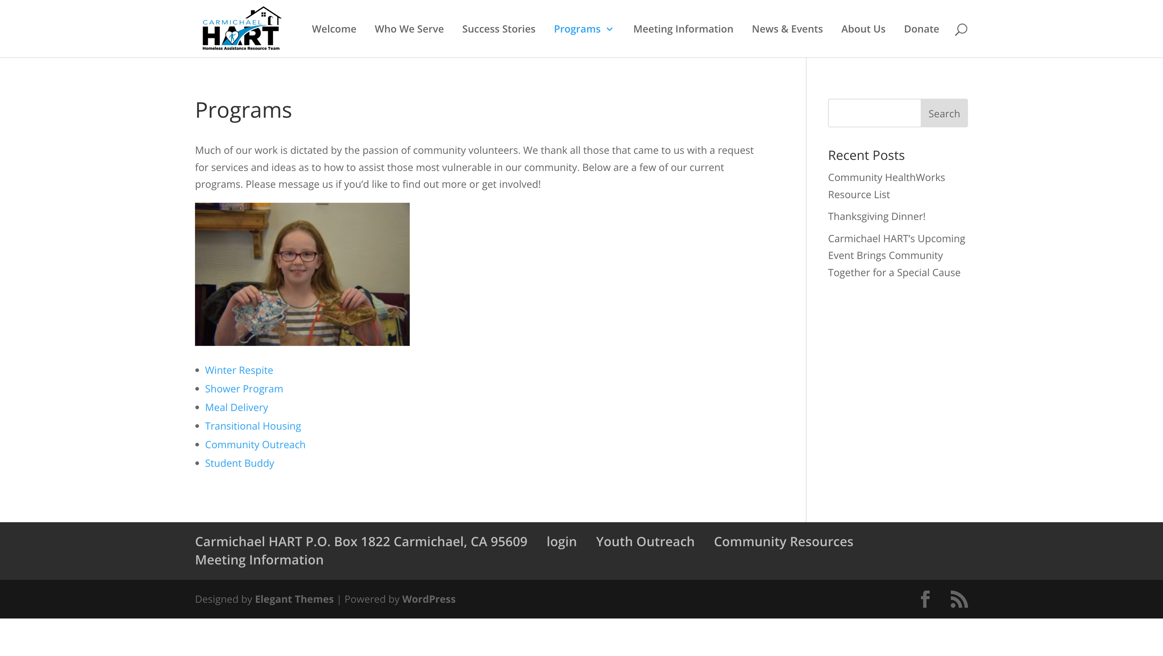 Legacy programs page with a plain bullet list of program names and an unrelated blog sidebar